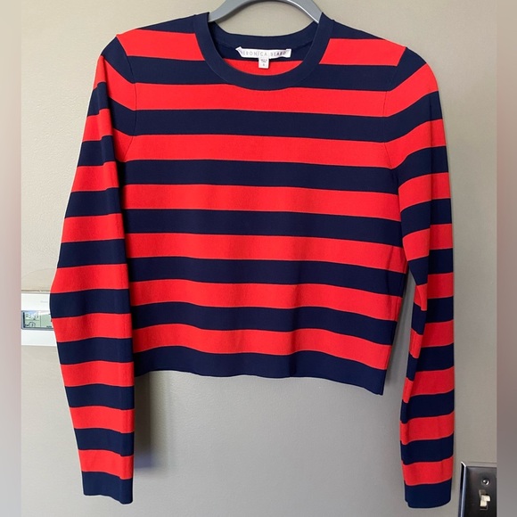 VERONICA BEARD Broome Red & Navy Knit Crop Crewneck Sweater Size Small - Picture 9 of 12